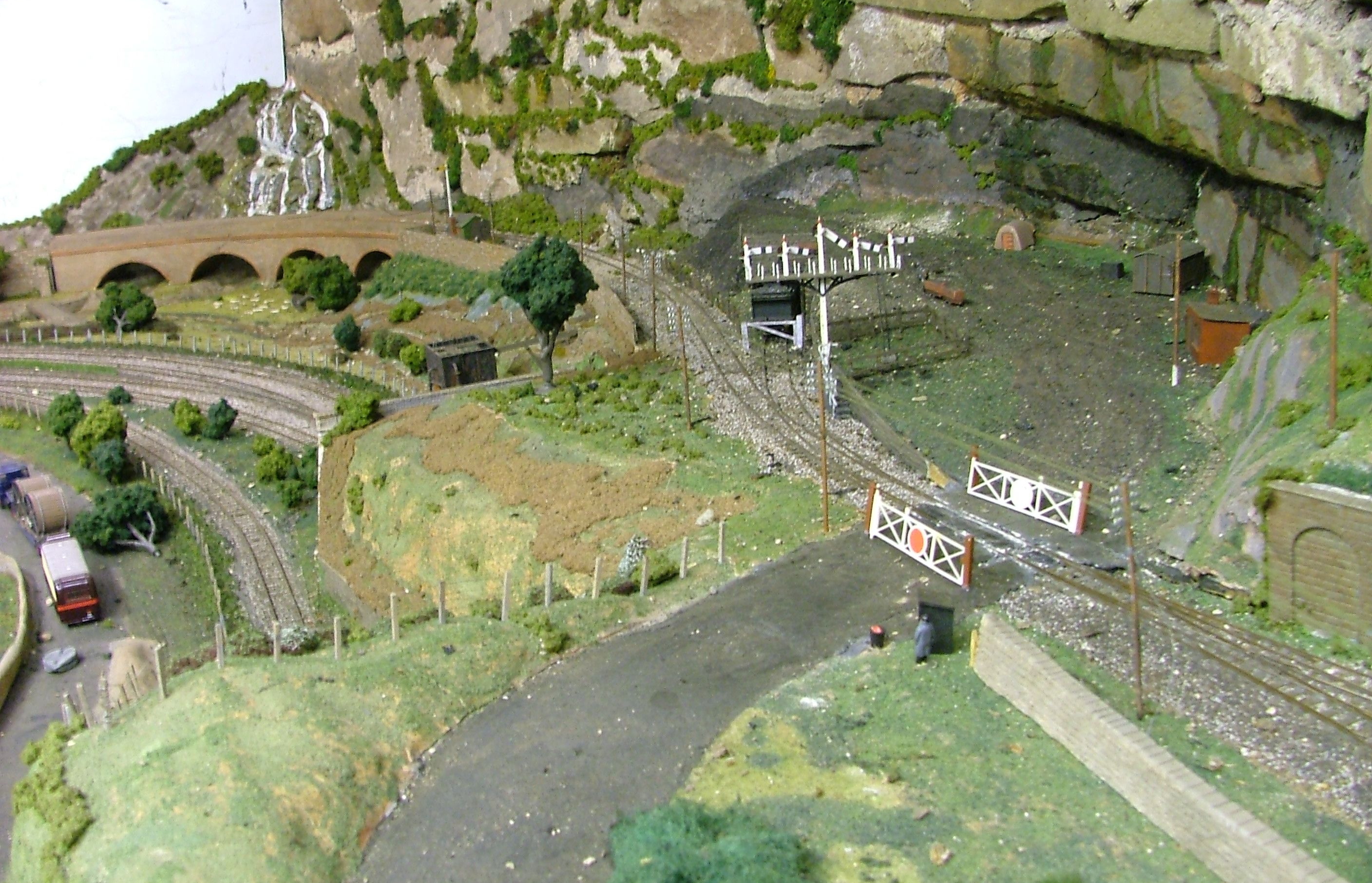 View from terminus station to waterfall and mainline
